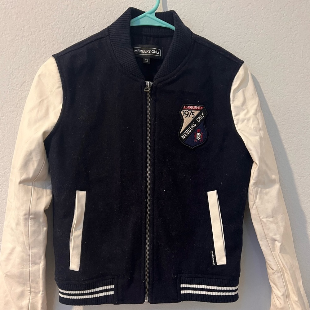 Members Only Womens Blue-White Wool Blend Varsity Jacket Sz XS